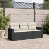3 részes fekete polyrattan kerti ülőgarnitúra párnával