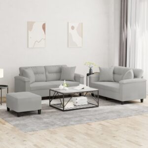 3 részes világosszürke mikroszálas ülőgarnitúra párnákkal