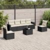 7 részes fekete polyrattan kerti ülőgarnitúra párnával