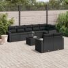 9 részes fekete polyrattan kerti ülőgarnitúra párnákkal