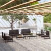 8 részes fekete polyrattan kerti ülőgarnitúra párnákkal