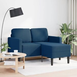 Kék anyagból 2 üléses kanapé l-alakú kanapéval 125 cm