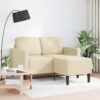 Krémszínű anyagból 2 üléses kanapé l-alakú kanapéval 125 cm