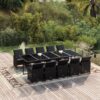11 részes fekete polyrattan kerti étkezőgarnitúra párnákkal