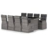 9 részes szürke polyrattan kültéri étkezőszett párnákkal