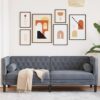 Chesterfield kanapé sötétszürke 194 x 74.5 x 70.5 cm bársony