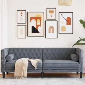 Chesterfield kanapé sötétszürke 194 x 74.5 x 70.5 cm bársony
