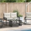 Kültéri asztal fekete 80 x 40 x 40 cm pe rattan és üveg