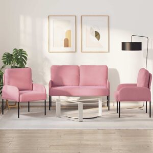 Ülőgarnitúrák párnával 3 pcs rózsaszín 115 x 56 x 80 cm furnér
