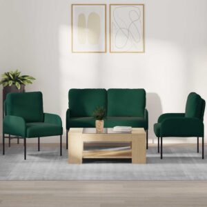Ülőgarnitúrák párnával 3 pcs sötétzöld 115 x 56 x 80 cm furnér