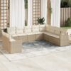 10 részes bézs polyrattan kerti ülőgarnitúra párnával