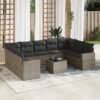 10 részes szürke polyrattan kerti ülőgarnitúra párnákkal