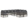 11 részes antracitszürke polyrattan kerti ülőgarnitúra párnával
