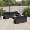 11 részes fekete polyrattan kerti ülőgarnitúra párnákkal