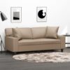 2 személyes cappuccino színű műbőr kanapé díszpárnákkal 140 cm