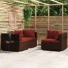 3-részes barna polyrattan kerti bútorszett párnákkal