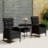 3 részes fekete polyrattan kerti bisztrószett