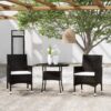 3 részes fekete polyrattan kerti étkezőgarnitúra