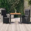 3 részes fekete polyrattan kerti étkezőgarnitúra párnákkal