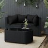 3 részes fekete polyrattan kerti ülőgarnitúra párnákkal