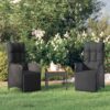 3 részes fekete polyrattan kerti ülőgarnitúra párnákkal