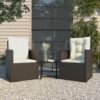 3-részes fekete polyrattan kültéri ülőgarnitúra párnákkal