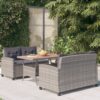 3-részes polyrattan és tömör akácfa kerti étkezőgarnitúra