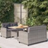 3 részes polyrattan kerti étkezőgarnitúra szürke párnákkal