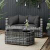 3 részes szürke polyrattan kerti ülőgarnitúra párnákkal