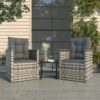 3-részes szürke polyrattan kültéri ülőgarnitúra párnákkal