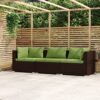 3-személyes barna polyrattan kanapé párnákkal