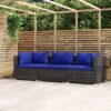 3-személyes szürke polyrattan kanapé párnákkal