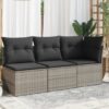 3 személyes szürke polyrattan kerti kanapé párnával