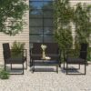4 részes fekete polyrattan kerti bútorszett párnákkal