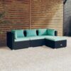 4-részes fekete polyrattan kerti ülőgarnitúra párnákkal