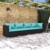 4-részes fekete polyrattan kerti ülőgarnitúra párnákkal