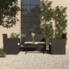 4-részes fekete polyrattan kültéri ülőgarnitúra párnákkal