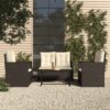 4-részes fekete polyrattan kültéri ülőgarnitúra párnákkal