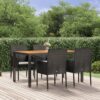 5 részes fekete polyrattan kerti étkezőgarnitúra párnákkal