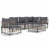 6-részes antracitszürke polyrattan kerti ülőgarnitúra párnákkal
