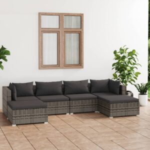 6-részes szürke polyrattan kerti ülőgarnitúra párnákkal