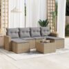7 részes bézs polyrattan kerti ülőgarnitúra párnákkal