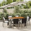 7 részes fekete polyrattan kerti étkezőgarnitúra párnával