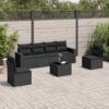 7 részes fekete polyrattan kerti ülőgarnitúra párnával