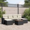 7 részes fekete polyrattan kerti ülőgarnitúra párnával
