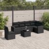7 részes fekete polyrattan kerti ülőgarnitúra párnával