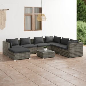 8-részes szürke polyrattan kerti ülőgarnitúra párnákkal