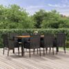 9 részes fekete polyrattan kerti ülőgarnitúra párnákkal