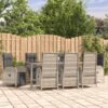 9 részes szürke polyrattan kerti étkezőgarnitúra párnával