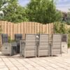 9 részes szürke polyrattan kerti étkezőgarnitúra párnával